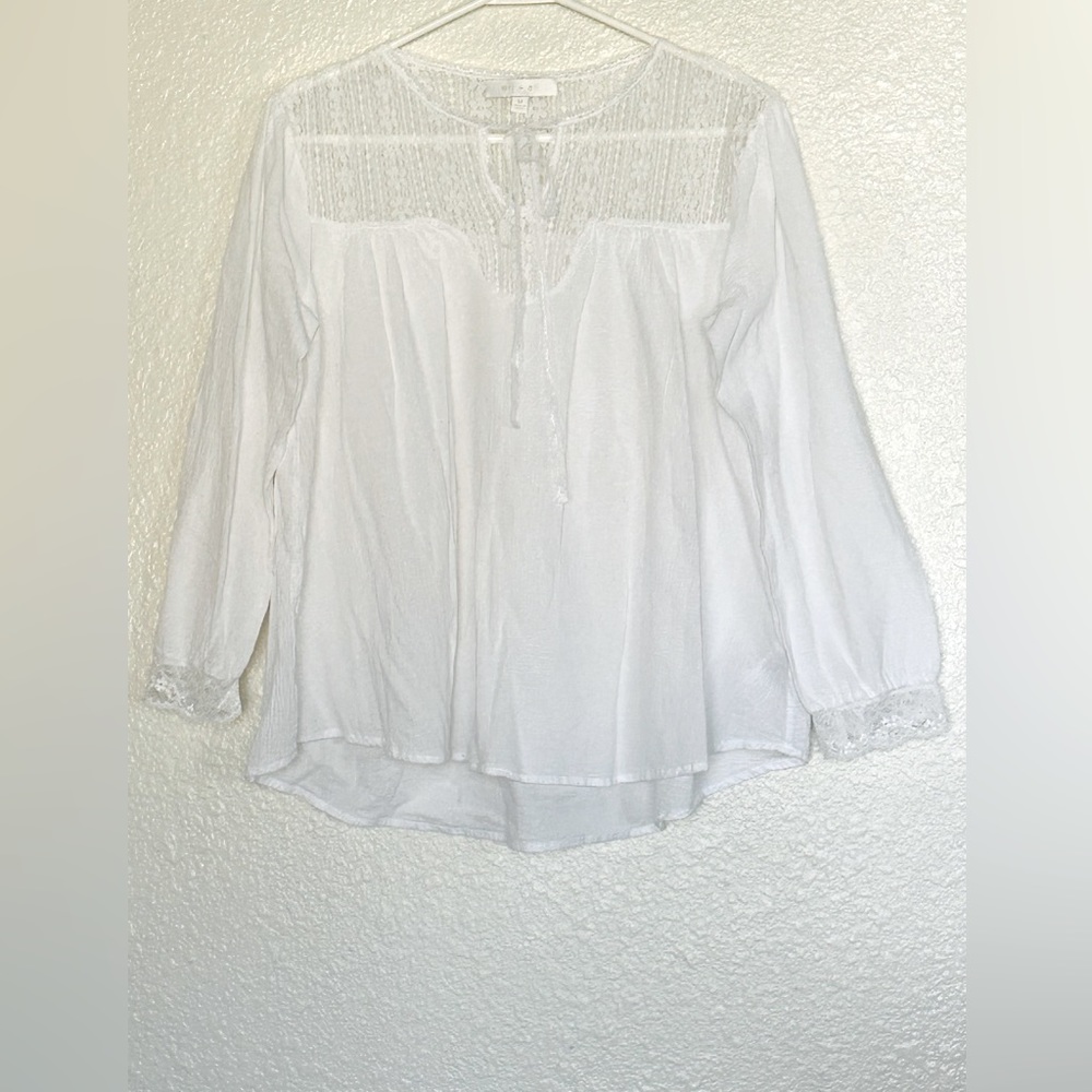 Antropologie Eri + Ali White Long Sleeve Blouse Sz M